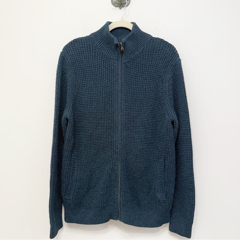L.L. Bean Blue Organic Cotton Waffle Cardigan Sweater Full Zip Men’s Size Medium